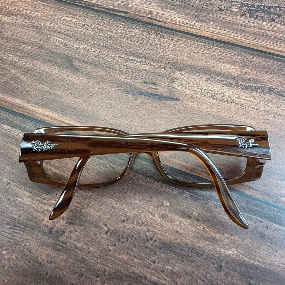 Ray-Ban RB 4067 689 Brown Woodgrain Rectangular Eyeglasses Made in Italy